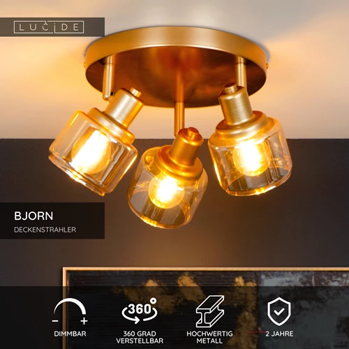Lucide BJORN - Deckenstrahler - Ø 38 cm - 3xE14 - Mattes Gold / Messing - USP